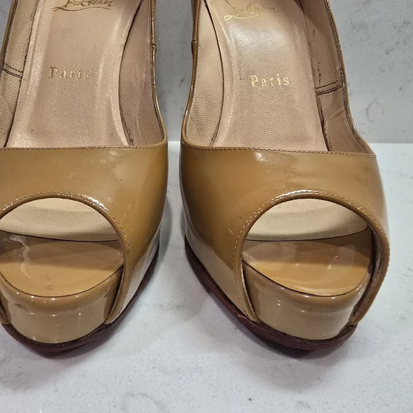 Authentic Christian Louboutin Tan Beige Patent Leather Very Prive Pumps Size 37 - Picture 3 of 11